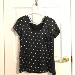 ZARA Polka Dot Navy Blue Silk Blouse